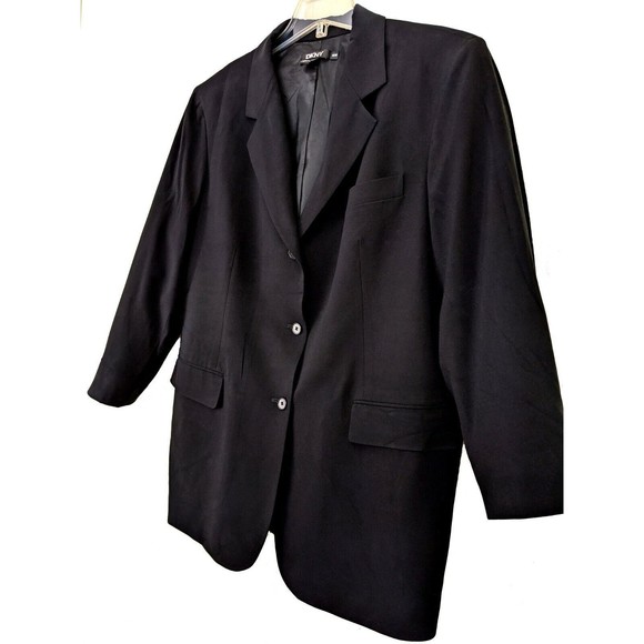 Vintage DKNY Black Rayon Blend Long Cut Women's Size 16W Blazer Jacket - Picture 3 of 8